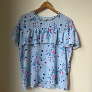 NWT Juicy Couture Golden Rain Floral ruffle layer top size L